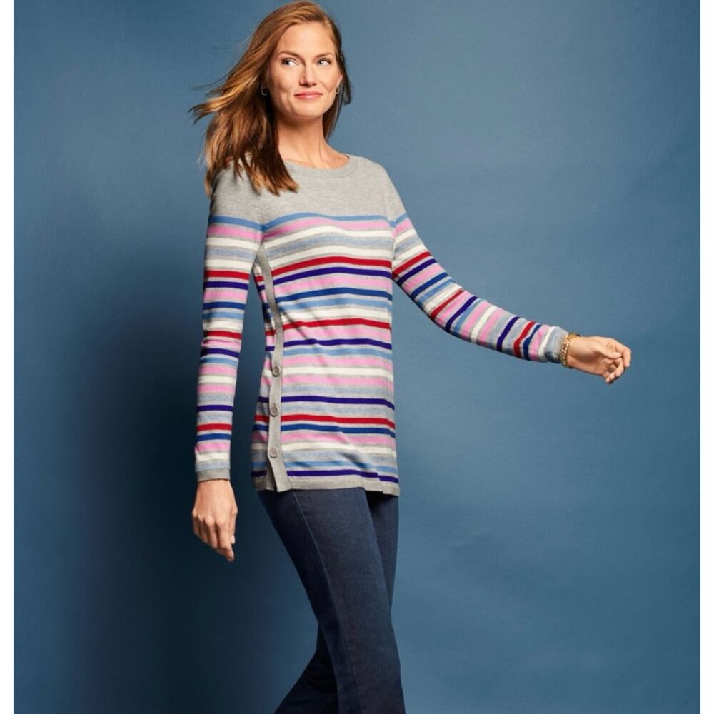 Talbots Petites Colorful Striped Side Button Sweater Size Sp